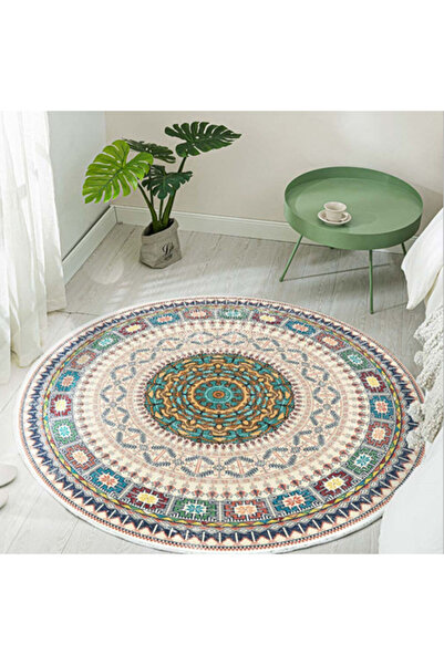 HALAMODO سجادة دائرية متعددة الألوان مضادة للانزلاق 120 × 120 سم