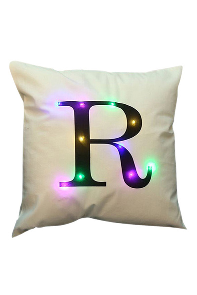 HALAMODO White LED Light Up Letter R Print Throw Pillow Cover 45x45cm
