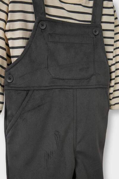 DeFacto Baby Boy 2-Piece Set Striped Long Sleeve T-Shirt Corded Fabric Velvet Salopet G0024A525Wn