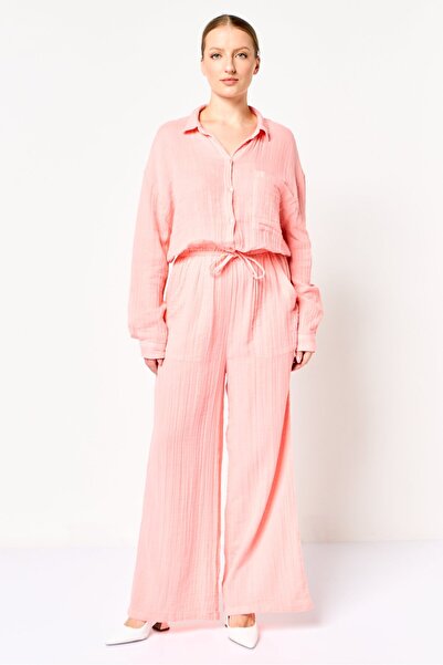 PROMOD Women Plain Long Sleeve Jumpsuit, Peach