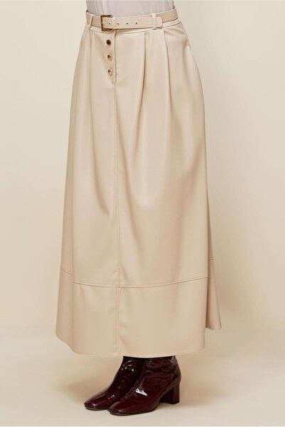 Alvina Belted Faux Leather Skirt 60716