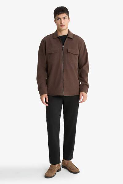 DeFacto Регулярна кройка, поло яка, ребриста кадифена риза-яке (25 AU)