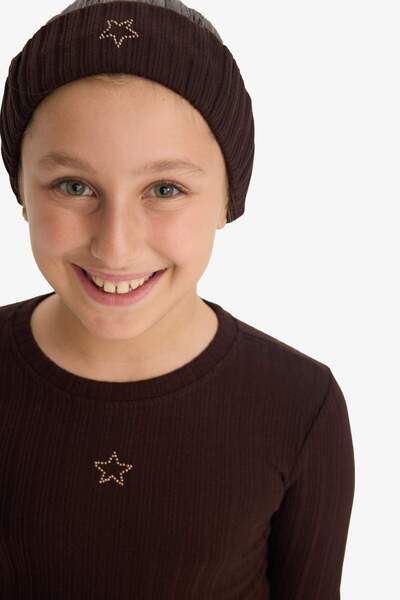 DeFacto Girls' Slim Fit Slim Fit Starry Corded Fabric Ribbed Knit Long Sleeve T-Shirt G3896A825Wn