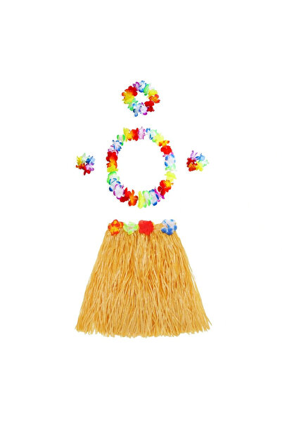 shopwave تنورة Luau Aloha هاواي البرتقالية المتوافقة مع الكبار والأطفال وقلاد...