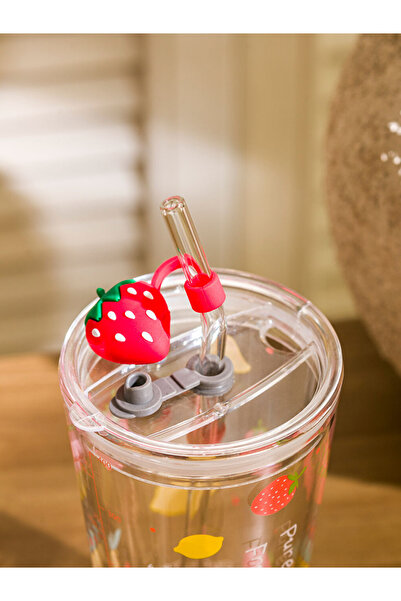 LC Waikiki Renkli̇mağazadan Lcw Home Mixed B Printed Glass Cup with Straw 400 ml