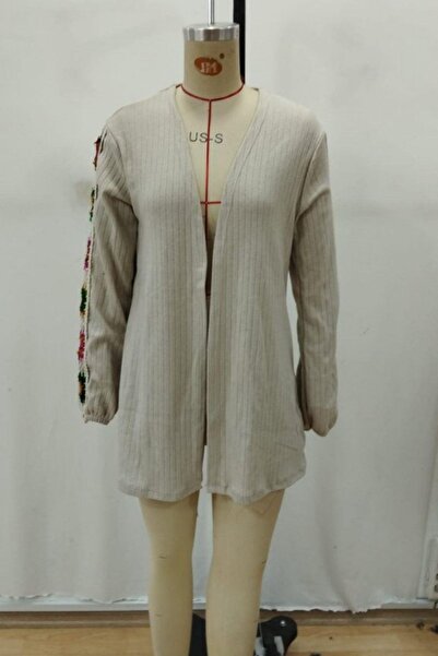 Mossta Μπροστινό ανοιχτό πλεκτό μπουφάν με λεπτομέρεια επένδυση fleece πλέξη ριμπ - Μπεζ