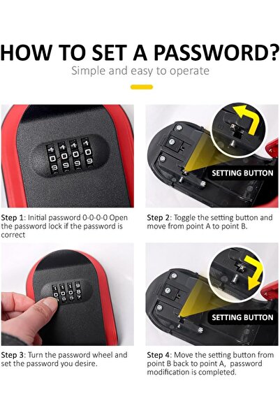 RUBIK Outdoor Key Storage Safe Box, Wall-Mounted 4-Digit Combination Lock (Full Black)