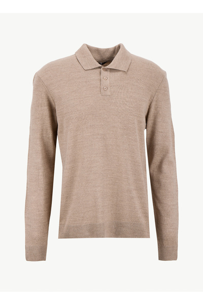 People By Fabrika Polo Yaka Basic Düz Bej Erkek Kazak PBF5WM-KZK9555