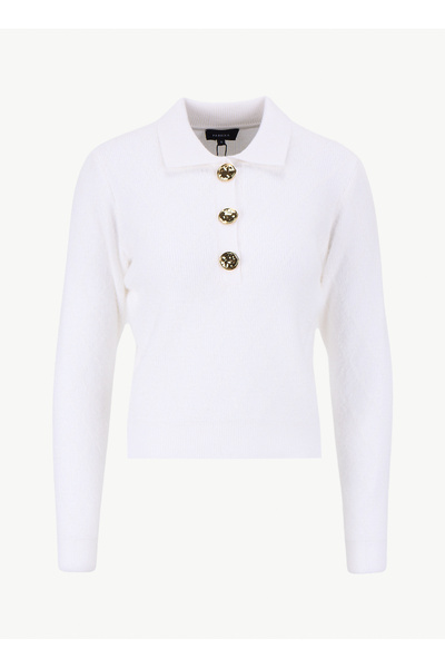 Fabrika Polo Yaka Relaxed Örgü Desenli Ekru Kazak Kadın F5WL-KZK0082