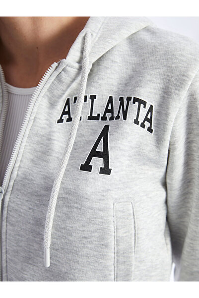 LC Waikiki Vizyon New Season Hooded Printed Long Sleeve Women's Zippered Sweatshirt