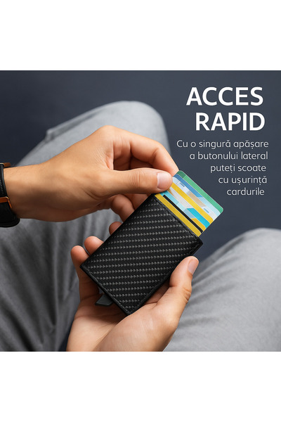 ELEVIA Carbon Wallet with Slide Function, RFID Anti-Fraud Protection, Aluminum Section, Carbon Black