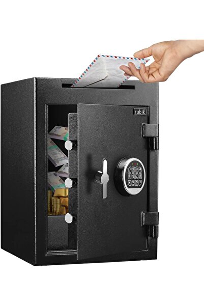 RUBIK صندوق أمانات مع فتحة إسقاط، قفل رقمي مركب، 56 كجم، RB-DS48 أسود