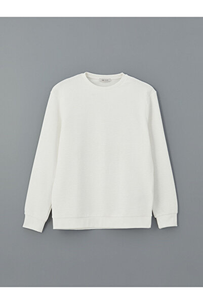 LC Waikiki Ανδρικό φούτερ με μακρυμάνικο λαιμόκοψη Ecru LCW Vision