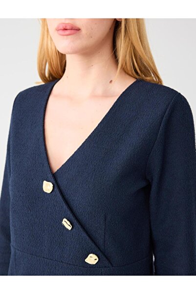 Jimmy Key Μπλε ναυτικό διπλό πέτο Πλεκτό Μίνι Φόρεμα με μακρυμάνικο πλεκτό σετ βάτα τεμαχίων