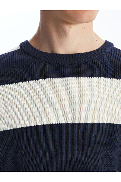 LC Waikiki Indigo Crew Neck Long Sleeve R Color Block Men's Knitwear Sweater