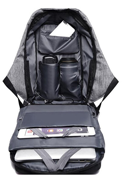HALAMODO Grey/Black Laptop Backpack with USB Charging Port - Secure Your Belongings