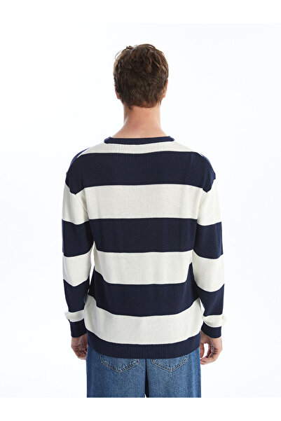 LC Waikiki Indigo Crew Neck Long Sleeve R Color Block Men's Knitwear Sweater