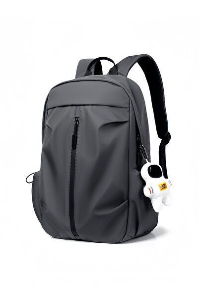 HALAMODO Large Capacity Grey Anti-theft Business Backpack Waterproof School Bag with Astronaut Pendant