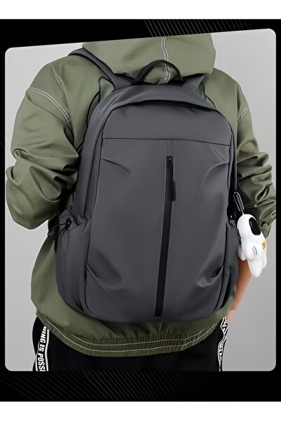 HALAMODO Large Capacity Grey Anti-theft Business Backpack Waterproof School Bag with Astronaut Pendant