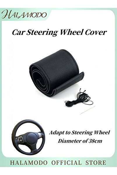 HALAMODO غطاء عجلة قيادة السيارة من الجلد العالمي للسيارة DIY غطاء خياطة غطاء...