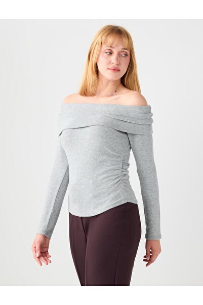 Jimmy Key Anthracite Slim Fit Boat Neck Modal Knitted Blouse