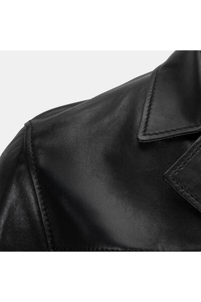 Desa Men's Black Shirt Collar Leather Blazer Jacket