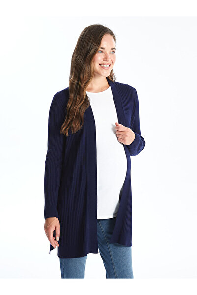 LC Waikiki Navy Blue Shawl Collar Plain Long Sleeve Maternity Knitwear Cardigan