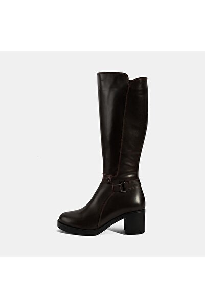 Desa Women's Brown Thick Heeled Leather Boots