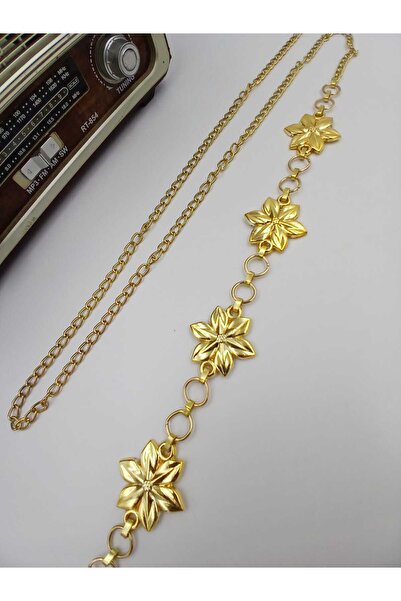 arlıva moda Daisy Patterned Gold Chain Women's Pant Belt, Dress Belt, Coat Belt