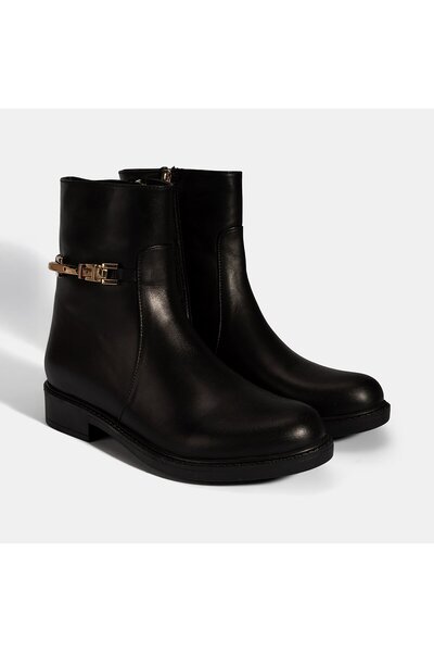 Desa Women's Black Leather Boots with Metal Accessories