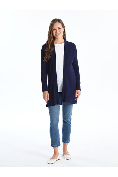 LC Waikiki Navy Blue Shawl Collar Plain Long Sleeve Maternity Knitwear Cardigan
