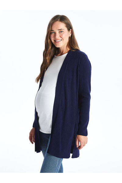 LC Waikiki Navy Blue Shawl Collar Plain Long Sleeve Maternity Knitwear Cardigan