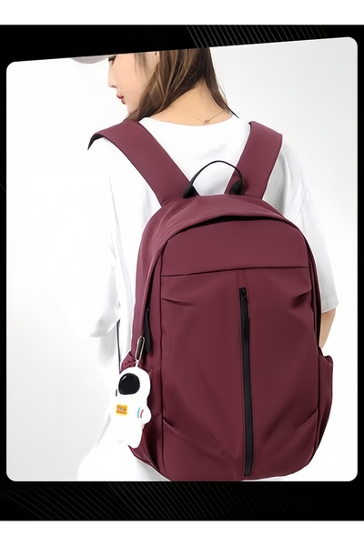 HALAMODO Anti-theft Waterproof Business Backpack with Astronaut Pendant for College Students Wine Red