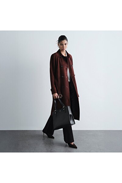 Desa Women's Burgundy Collared Suede Leather Trench Coat