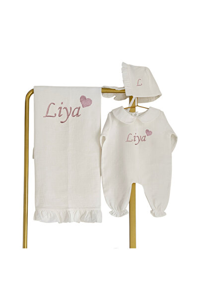 Mis Bebe Minik İnsanların Sarayı Muslin Fabric Heart Patterned Set |   4 Piec...