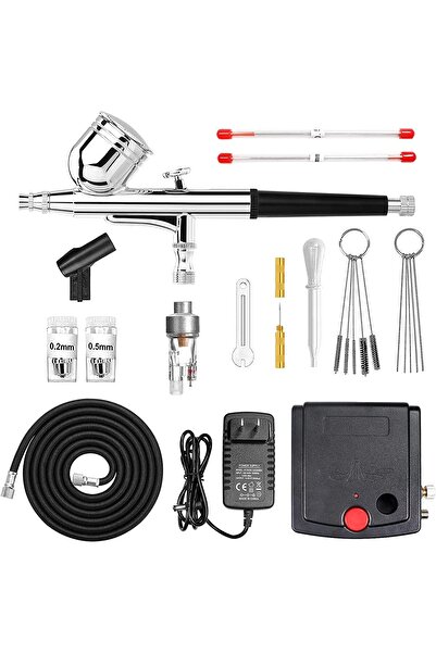 Arabest Airbrush Compressor Kit, Portable Dual Action Airbrush Pen Gravity Feed Airbrush with Compressor Kit