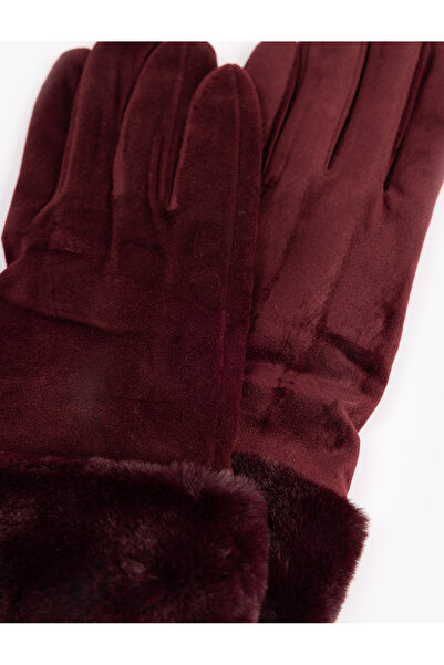 Koton Suede Look Gloves with Faux Fur Detail