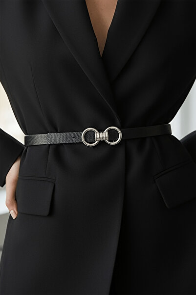 TAKIŞTIR Ασημί Χρώμα Δερμάτινη Γυναικεία Ζώνη με Λεπτομέρειες