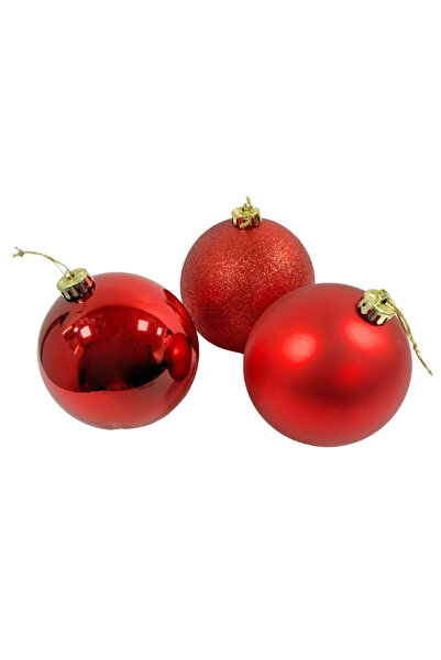 CADO Christmas Decorative 3 Big Shiny Glittery And Matte Hanging Balls For Xmas Tree Decor- Red