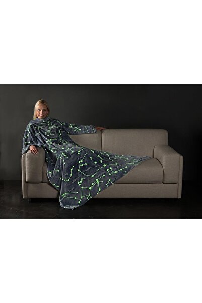 Kanguru Deluxe Glow in the Dark Constellations Wearable Fleece Blanket with Sleeves, Blue, 140 x 180