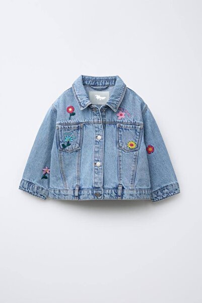 Alvadonna Girl's Flower Embroidered Denim Jacket