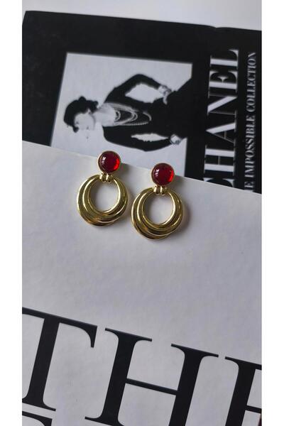 VOBEEYKU Nested interlocking plate red detailed earrings