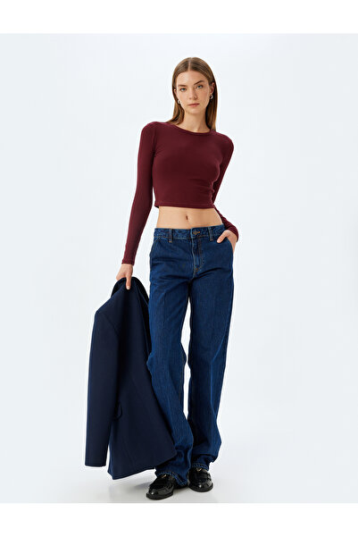 Koton tricotaj cu striații Manecă lungă guler rotund basic Crop Body