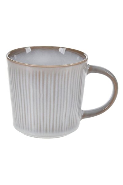 OEM Ceramic mug, gray-beige with stripe pattern, 480 ml