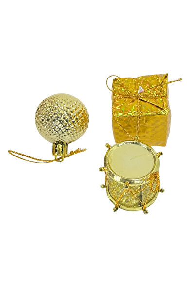 CADO Christmas Tree Decorative Hanging Ornaments In 3 Different Types With Hanging String 11pcs- Golden