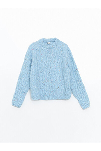 LC Waikiki LCW Kids Mavi Bisiklet Yaka Kız Çocuk Triko Kazak