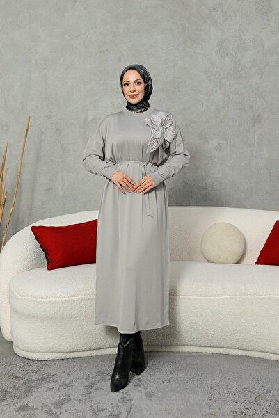 NEW DAĞ Floral Detailed Belted Knit Dress