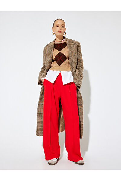 Koton Sweatpants Wide Leg Side Stripe Striped Detail Pockets Ribbed Detail