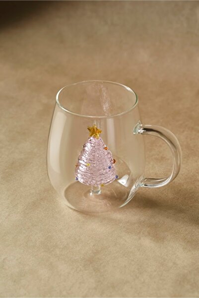 Karaca New Year Yılbaşı Pink Pine Tree Cam Kupa 440 ml
