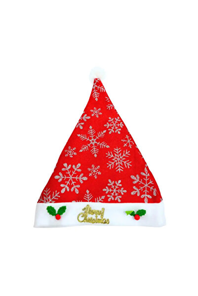 CADO Merry Christmas Red Velvet Santa Claus Hat With White Flower and Small Leaves Designed- Red